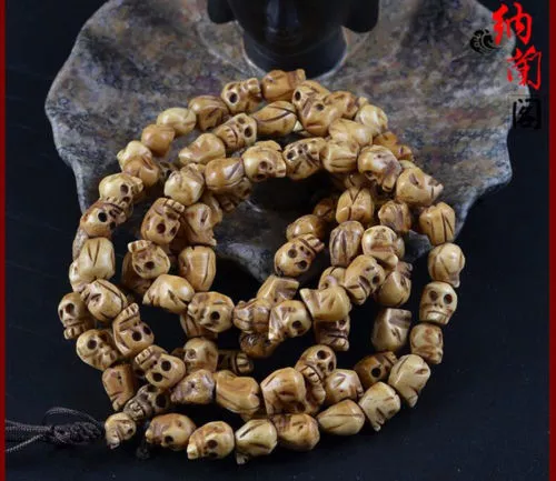 Collar Mala de Colección 108 Cuentas Budismo Tibetano Hueso de Yak Calavera Meditación Oración - Imagen 2 de 6