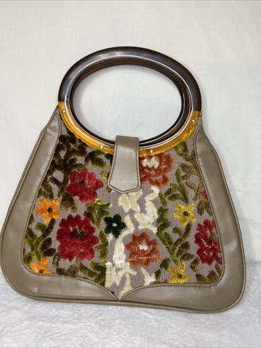Vintage Made In Taiwan bestickt Blumen Lucite Griffe Handtasche Tasche