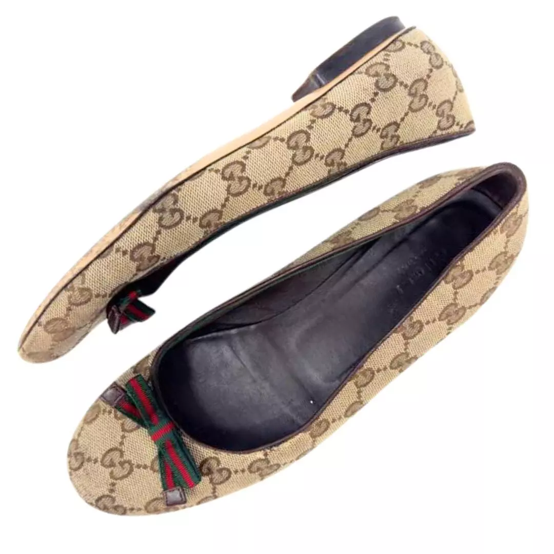 Chaussures plates Gucci GG logo monogramme suprême Guccissima toile marron cuir ophidia nœud