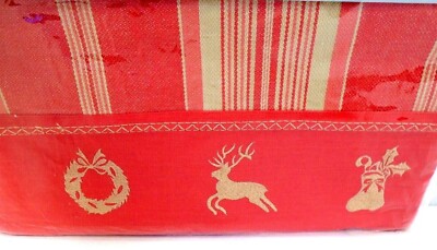 Fortuna Tan Red Embroidered Christmas Square Table Topper Centerpiece 35x35''