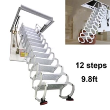 12 steps 9.8ft Folding Loft Ladder Stairs Attic Loft Hidden Telescopic Ladder