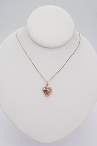 Authentic Gold Plated Sterling Silver 925 Lab-Created Ruby Heart Pendant Necklace 17.75"
