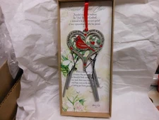 Abbey & CA Gift "Memorial Cardinal Inscribed Heart Metal Wind Chime" 7"H NEW