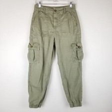 Zara 2 Army Green Cargo High waisted Joggers 100 cotton cropped pants