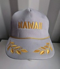 Vintage 80s HAWAII HAWAIIAN TRUCKER MESH SNAPBACK HAT CAP Embroidered Gray