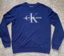 Men  s Calvin Klein Jeans Sweater Pullover Size Medium Crew Long Sleeve Navy Blue