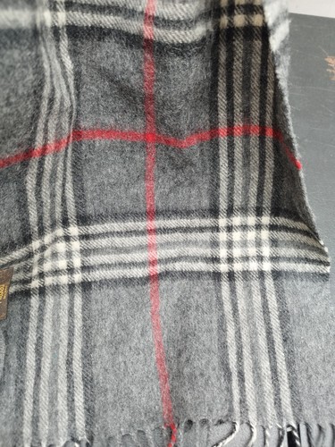 Hubert Mens Scarf 100% Wool Checkered Grey Black Red White Mix - Picture 2 of 5