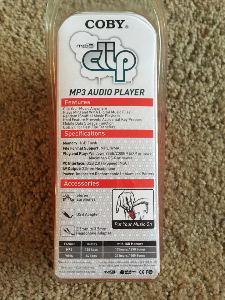 Coby Clip 1GB mp3 Digital Music Audio Player, 500 songs, great for running, New! - Image 2 of 2