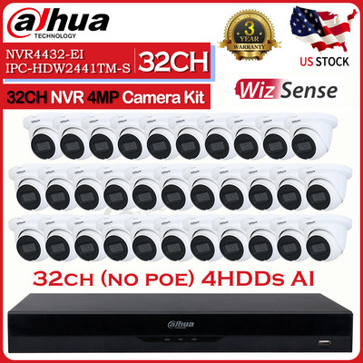 Dahua 4MP 32CH 4MP Wizsense H.265+ CCTV KIT 2HDD 1U AI NVR POE MIC IP Camera lot