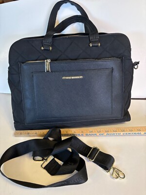 Steve Madden Black Quilted Nylon Tote Bag With Long Strap Weekender EUC 