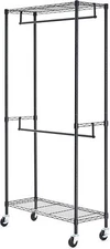 Adjustable Double Hanging Rod Garment Rolling Closet Organizer with Wheels
