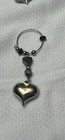 Silvertone Dangle Heart Earrings Marcasite Green Black Silver Bead  — photo 3