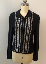 VTG Emanuel Ungaro Liberte Black Zipfront Collared Knit Cardigan Size Small