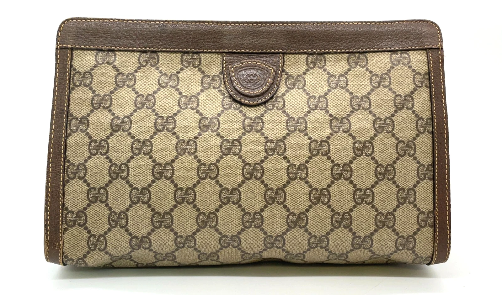 Authentique sac pochette Gucci GG Supreme PVC cuir 014.89.0102 marron NS041304