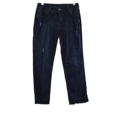 Jag Relaxed Denim Distressed Crop Raw Hem Jeans Womens 10 Dark Wash