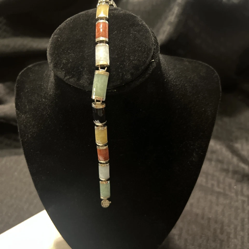 Винтажный браслет из желтого золота 14 карат с благословляющим нефритом ониксом звеньями азиатская застежка Гонконг - Изображение 3 из 4