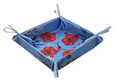 French Provencal Bread Basket Poppies Lavender Light Blue/Red Made In France