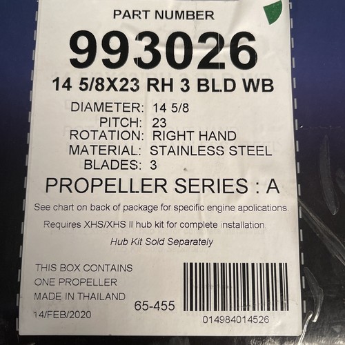 Michigan Wheel Apollo Hubless Stainless Steel Boat Propeller Prop 14-5/8" x 23P - Picture 2 of 4