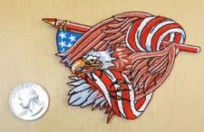 FURLED AMERICAN FLAG WITH EAGLE IRON-ON / SEW-ON EMBROIDERED PATCH 4"X 3"