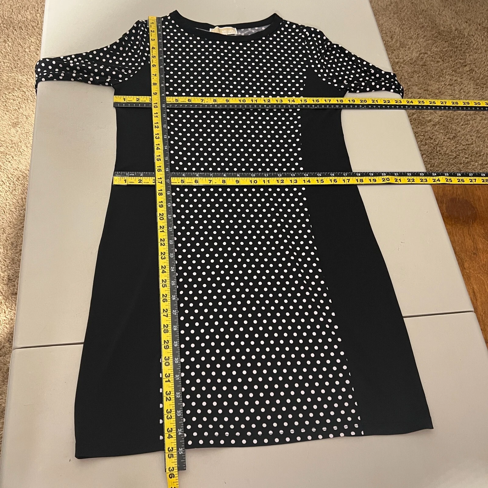 Abito Michael Kors donna medio nero bianco a pois manica lunga cambio M nuovo