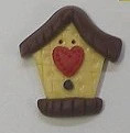Yellow Birdhouse with Heart button by Stoney ...