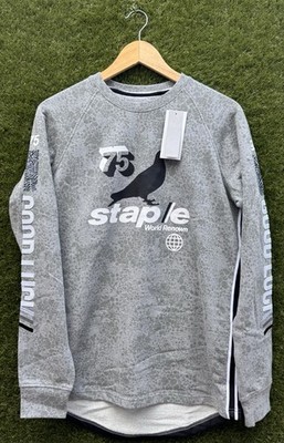 Herren Staple Pigeon ''75 World Renown'' grau Rundhalsausschnitt Sweatshirt Pullover Größe Medium
