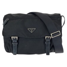 Prada Nylon Leather Tessuto Triangle Logo Shoulder Bag