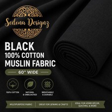 60 Wide Black 100% Cotton Muslin Fabric/Texti...