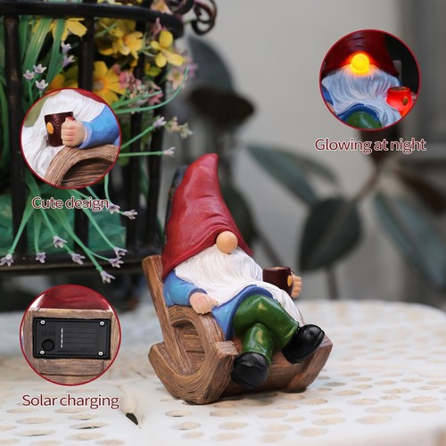 Solar Garden Gnomes Outdoor Statue with Rocking Chair Gnome - Picture 8 of 8