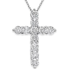 2 1/4cttw 14k White Gold Real Diamond Cross Pendant 1 inch tall Necklace