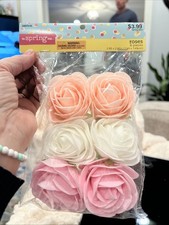 NEW IN PK12 Pink Paper Roses Flowers Crafts Bridal Baby Shower Party Decor 1.25"
