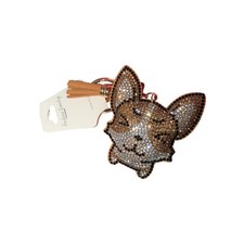 New Rhinestone Corgi Dog Keychain Bag Charm Tassel Purse Charm Gold Tone