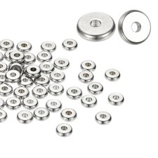 50 Pcs 8mm Stainless Steel Flat Round Rondelle Spacer Beads, Silver Tone