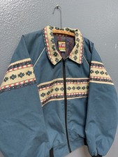 Vintage 90  s Bee Wild Aztec Western Cotton Blanket Lined Men  s Jacket Large Blue