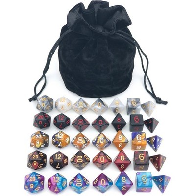 Polyhedral Dice Set with Bag - D4, D6, D8, D10, D12, D20 for RPG Games