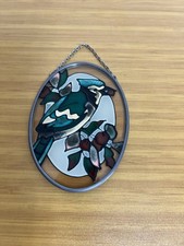 Vtg Stained Glass Blue Jay Sun Catcher Window Hanging Decor Ornament