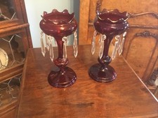 A BEAUTIFUL PAIR OF ANTIQUE VICTORIAN,CRANBERRY GLASS LUSTERS. CIRCA-1890.
