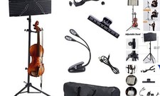 Portable Folding Sheet Music Stand with Violin Hanger, Black