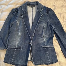 INC International Concepts L Women’s Dark Indigo Denim Blazer Jacket One Button