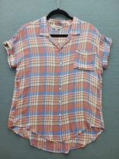 Davi&Dani Women's Casual Blouse S Multi Plaid Pockets