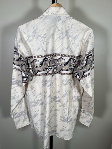 Panhandle Slim Vintage Tan Brown Gray Horses Aztec Cowboy Western Snap Shirt L - Picture 5 of 10