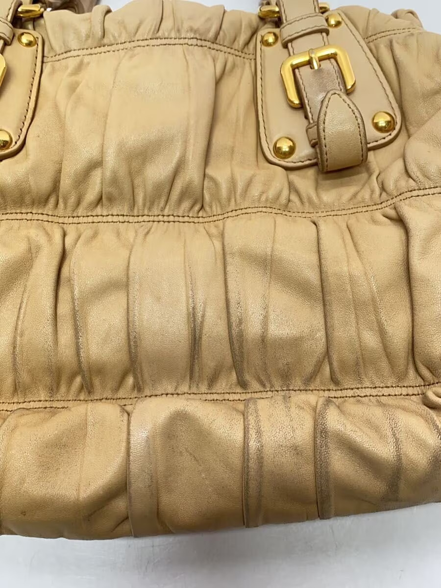 PRADA Handbag Leather BEG Solid Authentic Rare Ex… - image 9