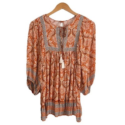 Anthropologie Rachel Zoe Babydoll Dress or Top S Boho Paisley Tassel Festival