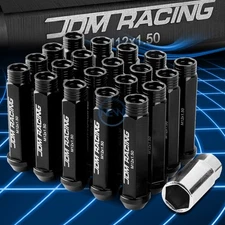 90mm Aluminum M12x1.5 6-Point 25mm OD Open End Black 20 Lug Nuts Set+Adapter