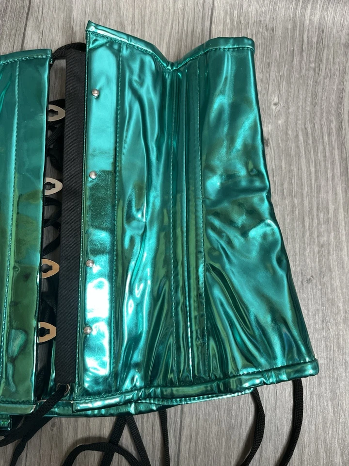 Espartilho de pomar raro em cromo verde-mar azul-petróleo, tamanho 24 não temperado usado uma vez - Imagem 2 de 4