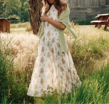 NEW Doen Cotton Lace Sleeveless Contrasting Floral Flare Women Midi Dress