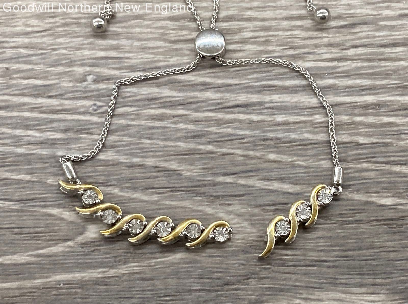 925 Sterling Silver Adjustable Pull Chain Diamond… - image 2