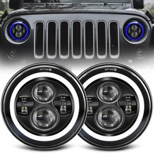 7 inch Led Headlights Round Blue Halo led H6024 Headlight With Hi/Lo Beam DRL...