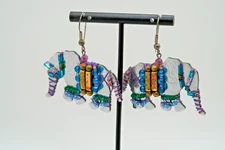 Vintage Liz Tech 1989 Elephant Dangle Earrings 5.5cm JB33