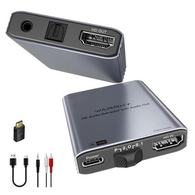 WARRKY 4K HDMI Audio Extractor, Convert HDMI to Optical S/PDIF and 3.5Mm Aux RCA